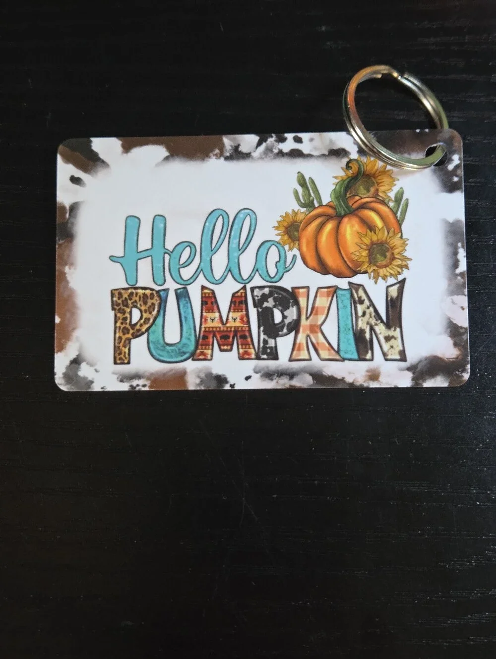 Hello Pumpkin Decorative Keycard Keychain - Teal, Orange, Yellow